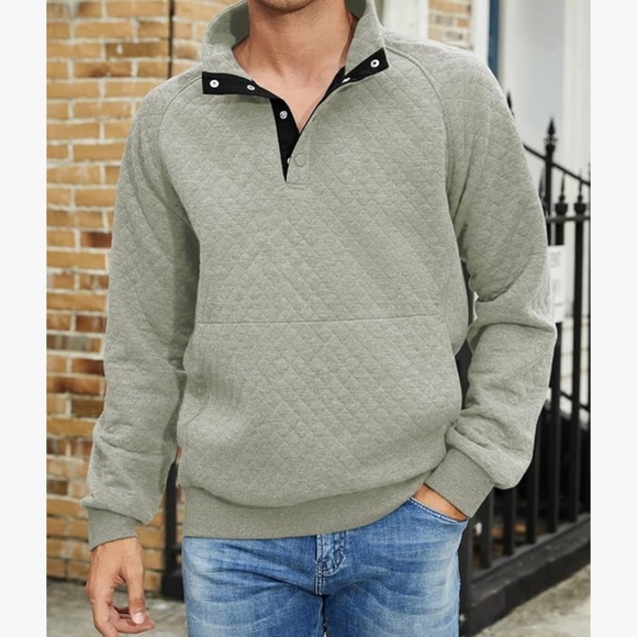 JMIERR Mens Fall Fashion Quarter Button Pullover Quilted w/kangaroo pockets - Picture 2 of 8